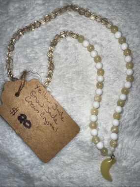 Banana Cream MoonPie Necklace (White Jade, Honey Jade & Cream Crystal beads)